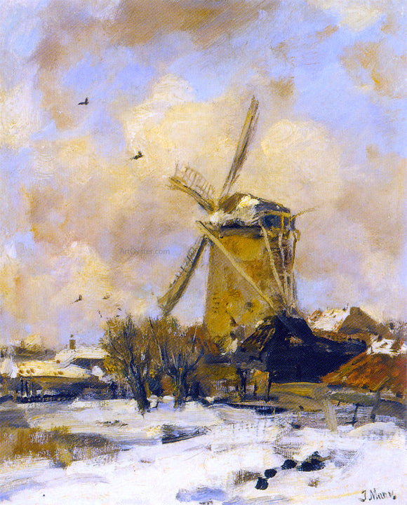  Jacob Henricus Maris A Windmill in a Winter Landscape - Canvas Art Print