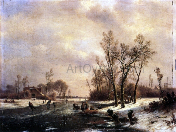  Pieter Francisco Kluyver A Winter Landscape with Skaters on a Frozen River - Canvas Art Print