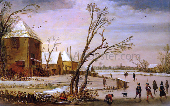  Esaias Van de Velde A Winter Landscape with Skaters on a Frozen River - Canvas Art Print