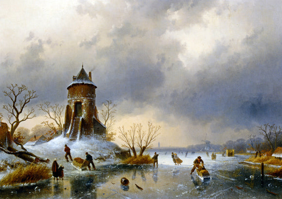  Charles Joseph Leickert A Winter Landscape with Skaters on the Ice - Canvas Art Print