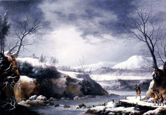  Francesco Foschi A Winter Landscape With Travellers On A Path - Canvas Art Print