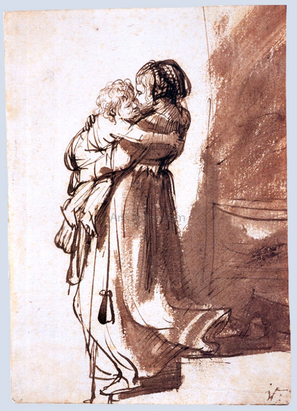  Rembrandt Van Rijn Woman and Child Descending a Staircase - Canvas Art Print