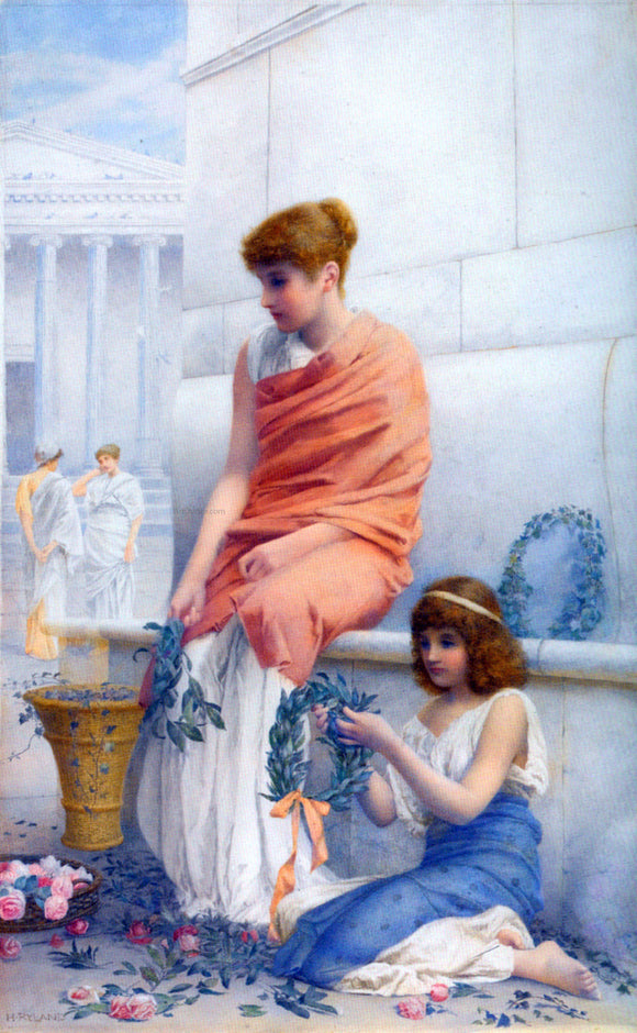  Henry Ryland A Woman and Child Making Wreaths - Canvas Art Print