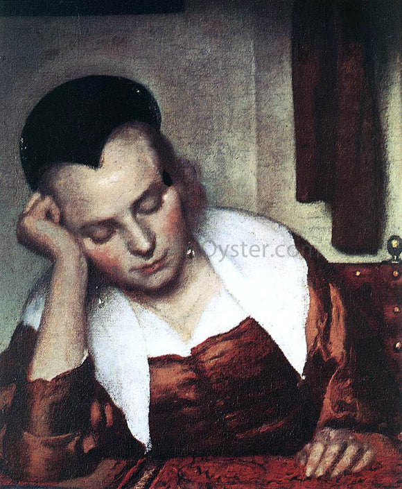  Johannes Vermeer A Woman Asleep at Table (detail: 1) - Canvas Art Print