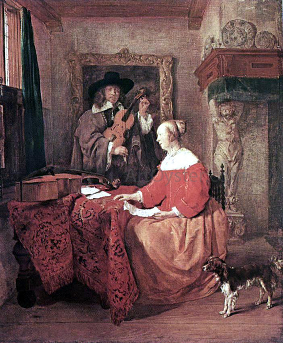  Gabriel Metsu A Woman Seated at a Table and a Man Tuning a Violin - Canvas Art Print