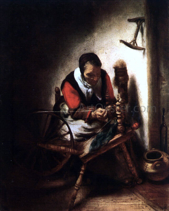  Nicolaes Maes A Woman Spinning - Canvas Art Print