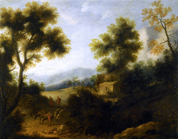  Ignacio De Iriarte Wooded Landscape with a Herdsman and Woman on a Path in the Foreground - Canvas Art Print