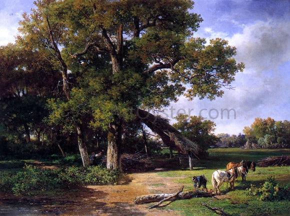  Willem Roelofs A Wooded Landscape with Farmers Gathering Wood - Canvas Art Print