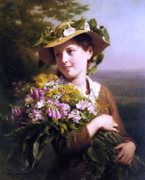  Fritz Zuber-Buhler A Young Beauty Holding a Bouquet of Flowers - Canvas Art Print