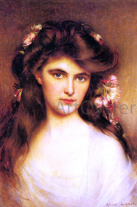  Albert Lynch A Young Beauty with Flowers in her Hair - Canvas Art Print