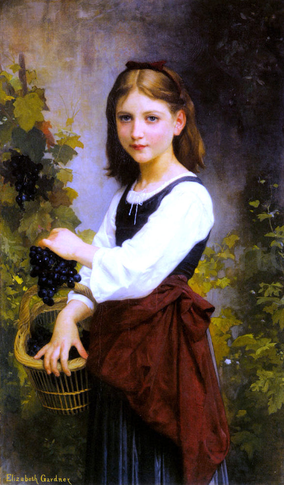  Elizabeth Gardner Bouguereau A Young Girl Holding a Basket of Grapes - Canvas Art Print