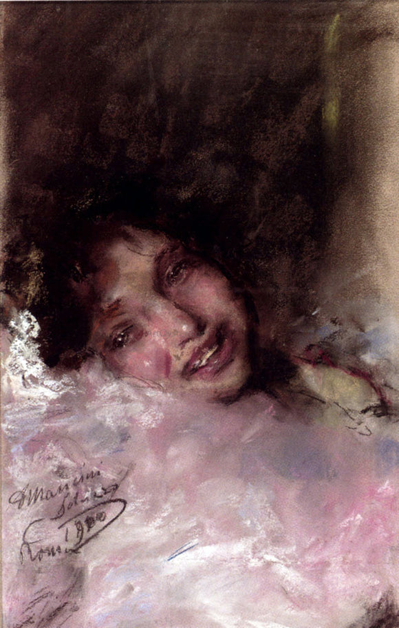  Antonio Mancini A Young Girl Laughing - Canvas Art Print