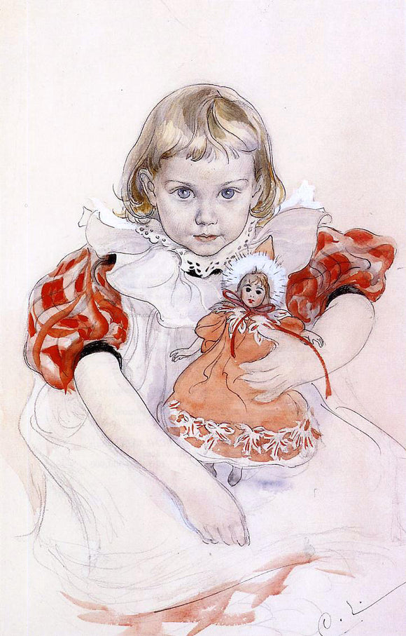  Carl Larsson A Young Girl with a Doll - Canvas Art Print