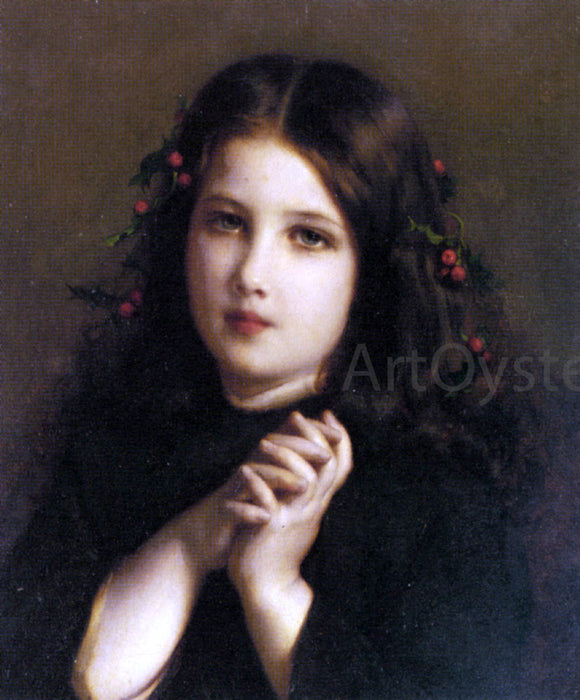  Etienne Adolphe Piot A Young Girl with Holly Berries in her Hair - Canvas Art Print