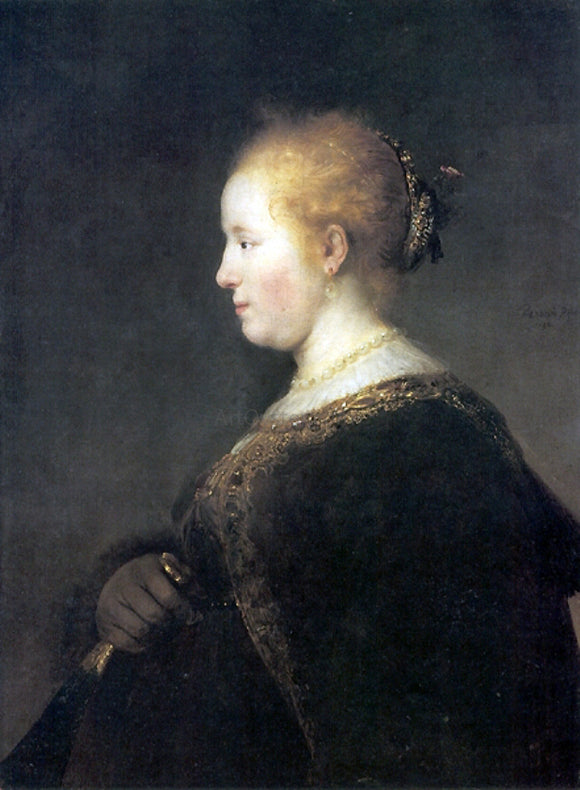  Rembrandt Van Rijn A Young Woman in Profile with a Fan - Canvas Art Print
