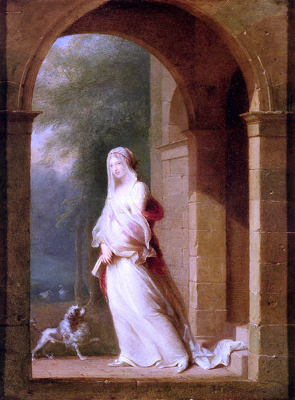  Jean-Baptiste Mallet Young Woman Standing in an Archway - Canvas Art Print