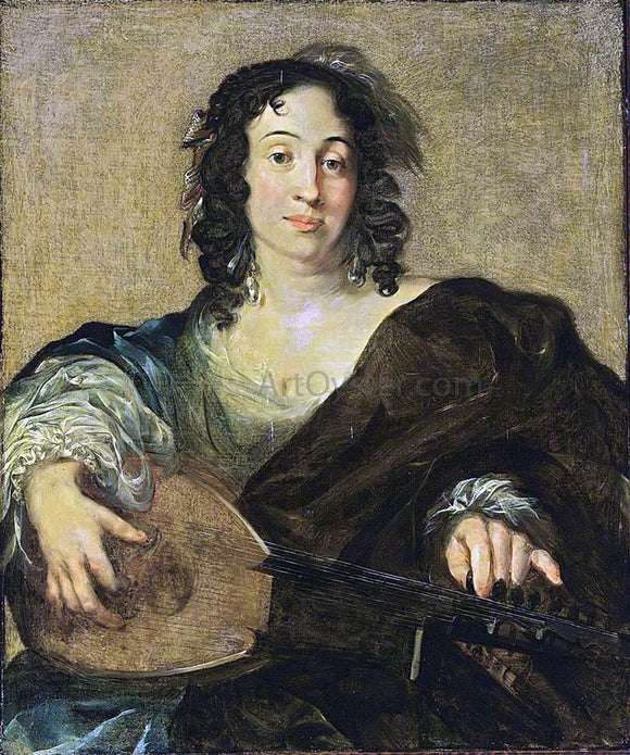  Nicolaes Berchem A Young Woman Tuning a Lute - Canvas Art Print