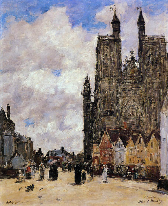  Eugene-Louis Boudin Abbeville, Street and the Church of Saint-Folfran - Canvas Art Print