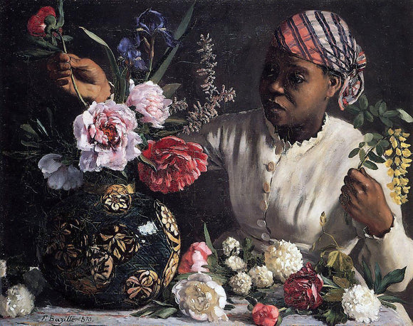  Jean Frederic Bazille African Woman with Peonies - Canvas Art Print