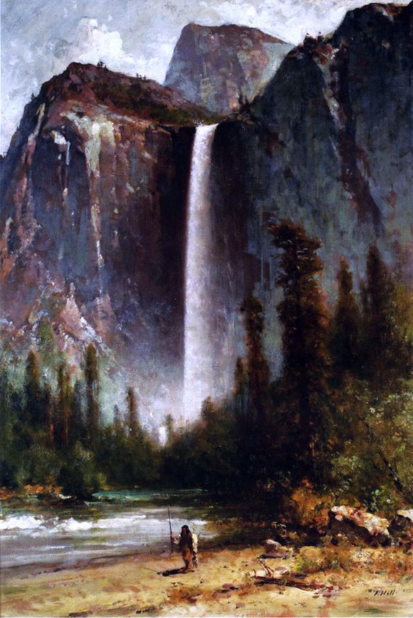  Thomas Hill Ahwahneechee - Piute Indian at Bridal Veil Falls, Yosemite - Canvas Art Print