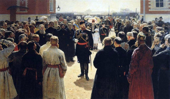  Ilia Efimovich Repin Aleksander III receiving rural district elders in the yard of Petrovsky Palace in Moscow. - Canvas Art Print