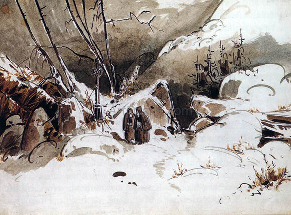  Carl Blechen Alpine Pass in Winter with Monks - Canvas Art Print