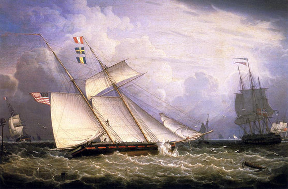  Robert Salmon American Schooner Under Sail with Heavy Seas - Canvas Art Print