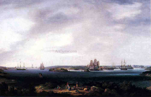  Thomas Birch American Warships Anchored at Port Mahon, Spain - Canvas Art Print