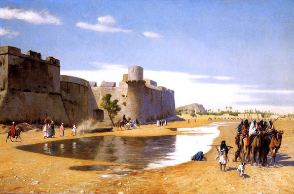  Jean-Leon Gerome An Arab Caravan Outside a Fortified Town, Egypt - Canvas Art Print