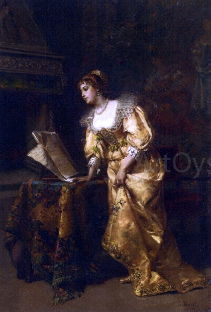  Cesare Augusto Detti An Elegant Lady Reading Music - Canvas Art Print