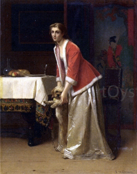  Florent Willems An Elegant Lady with Her Dog in an Interior - Canvas Art Print