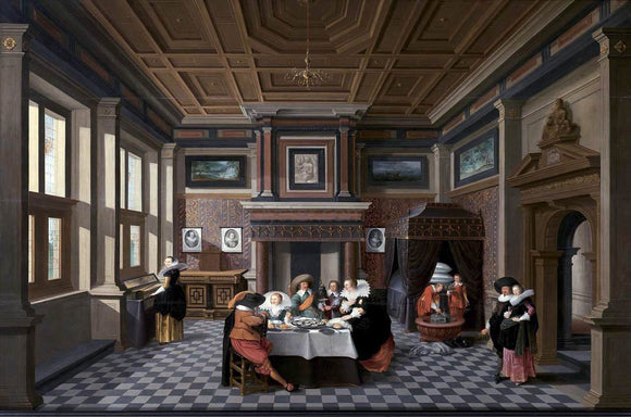  Dirck Van Delen An Interior with Ladies and Gentlemen Dining - Canvas Art Print