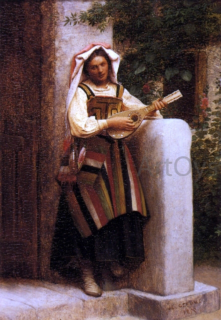  Jean-Leon Gerome An Italian Girl Playing a Mandolin - Canvas Art Print