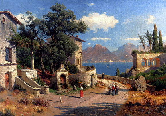  Karl Gustav Rodde An Italian Village By A Lake - Canvas Art Print