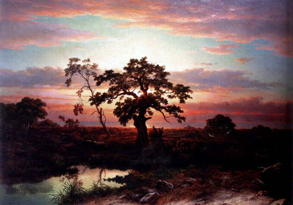  Louwrens Hanedoes An Oak In An Extensive Coastal Landscape At Dusk Near Le Havre - Canvas Art Print