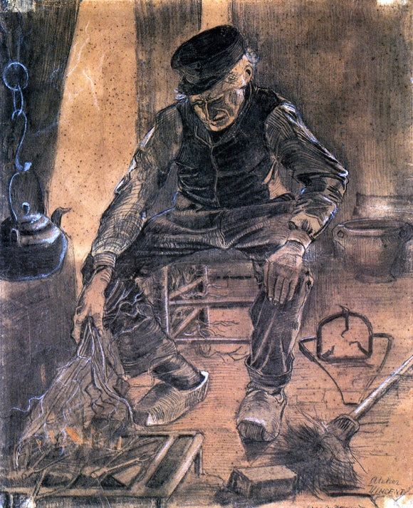  Vincent Van Gogh An Old Man Putting Dry Rice on the Hearth - Canvas Art Print