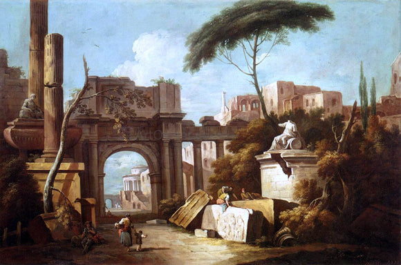  Giuseppe Zais Ancient Ruins with a Great Arch and a Column - Canvas Art Print