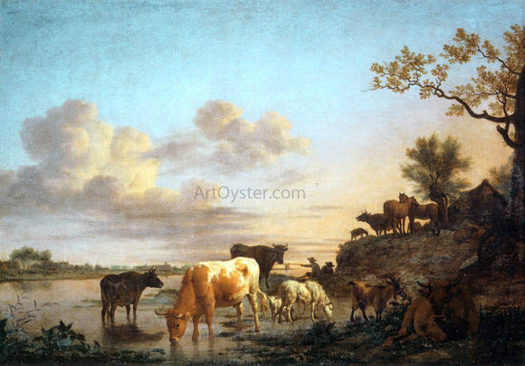  Adriaen Van de Velde Animals by the River - Canvas Art Print