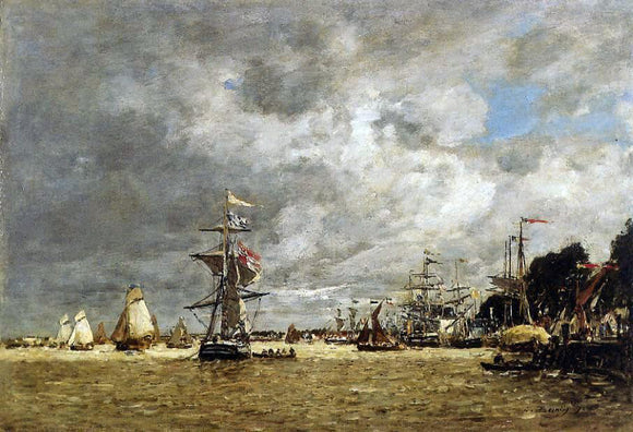  Eugene-Louis Boudin Anvers, Boats on the Ecaut - Canvas Art Print