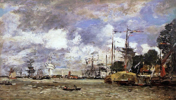  Eugene-Louis Boudin Anvers, Boats on the River Scheldt - Canvas Art Print