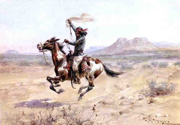  Herman W Hansen Apache Indian Scout Signaling the Column - Canvas Art Print