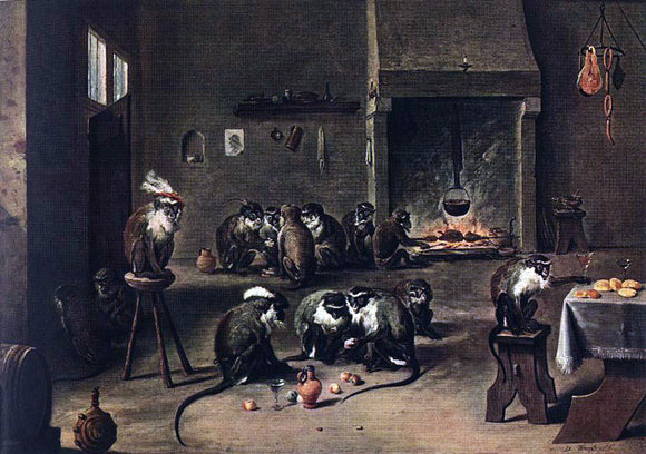  The Younger David Teniers Apes in the Kitchen - Canvas Art Print
