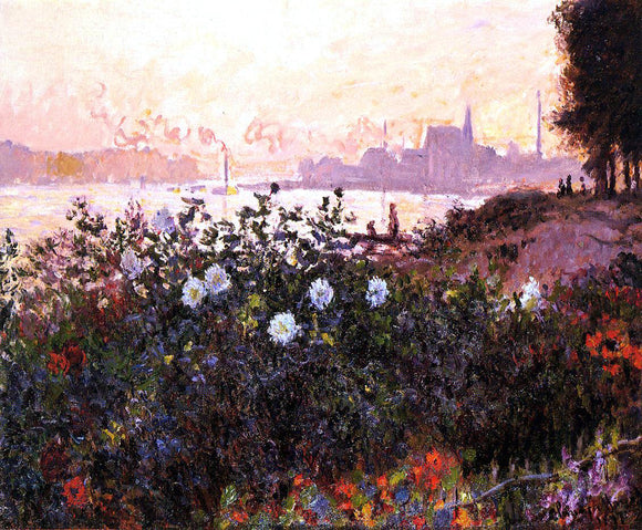  Claude Oscar Monet Argenteuil, Flowers by the Riverbank - Canvas Art Print
