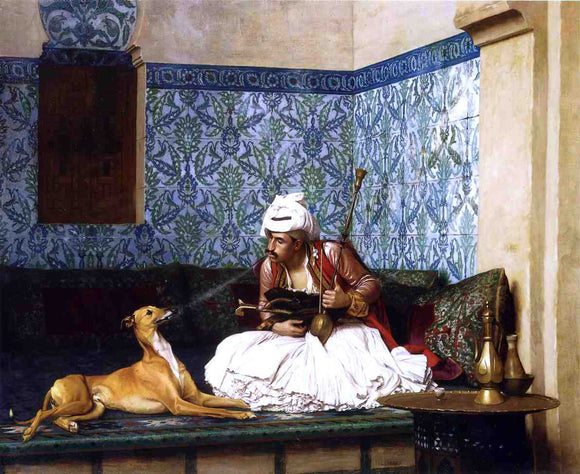  Jean-Leon Gerome Arnaut Blowing Smoke in His Dog's Nose - Canvas Art Print