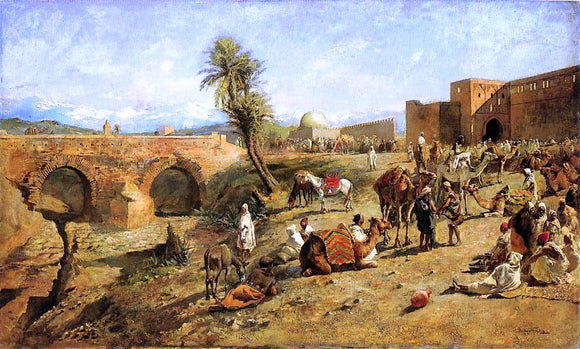  Edwin Lord Weeks Arrival of a Caravan Outside The City of Morocco - Canvas Art Print