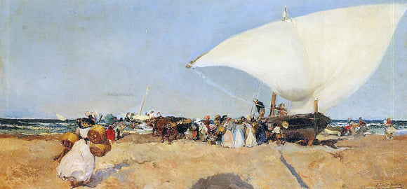  Joaquin Sorolla Y Bastida Arrival of the Boats - Canvas Art Print