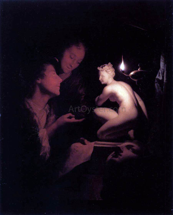 Godfried Schalcken Artist and Model Looking at an Ancient Statue by Lamplight - Canvas Art Print