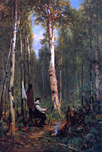  Thomas Hill Artist at His Easel in the Woods - Canvas Art Print