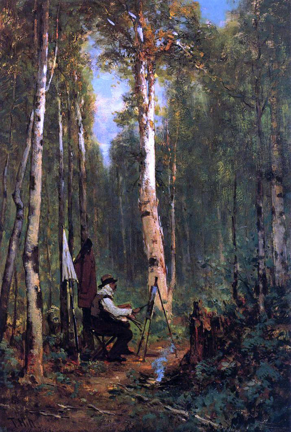  Thomas Hill Artist at His Easel in the Woods - Canvas Art Print