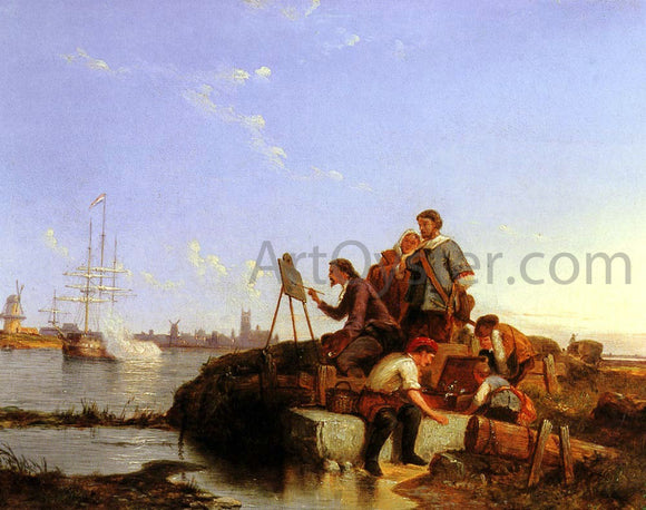  Pieter Christian Dommerson Artist at his Easel with Shipping beyond - Canvas Art Print